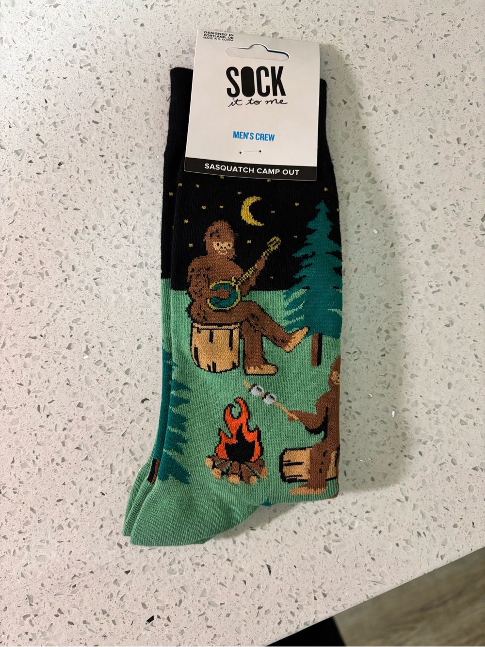 Sock It To Me Men's Crew Socks - Sasquatch Camp Out (Green)